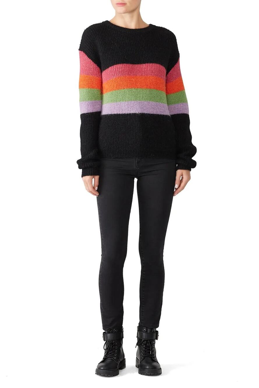 Veda READ Sz XXL Black Striped Wolfe Alpaca Wool Crew Neck Sweater 90s S4-2